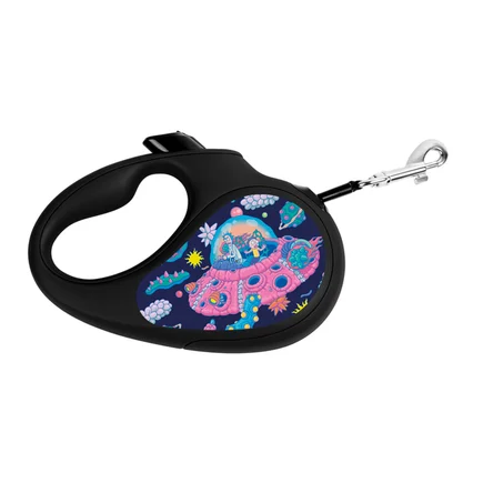Повідець-рулетка для собак WAUDOG R-leash, малюнок "Рік та Морті 1", L, до 50 кг, 5 м, світловідбиваюча стрічка чорний