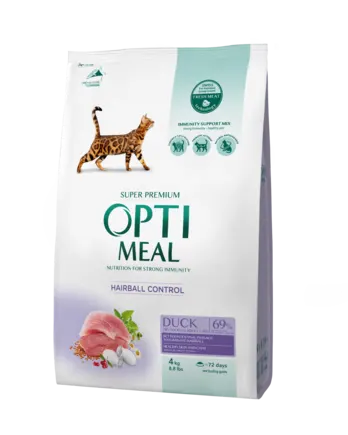OPTIMEAL сухий корм для котів з ефектом виведення шерсті - качка 4 кг