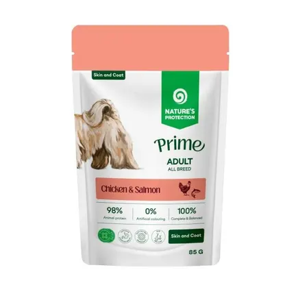 Nature's Protection Prime Skin and Coat Adult Dogs Chicken and Salmon Вологий корм для собак для догляду за шкірою та шерстю з куркою і лососем, 85 г