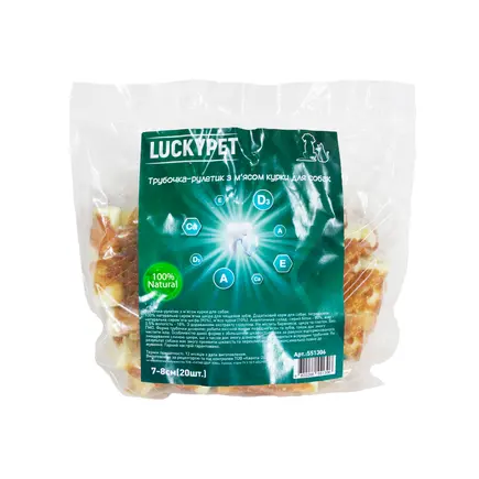 Трубочка рулетик №3 + м'ясо курки, 7-8 см, 20шт/уп, Lucky Pet