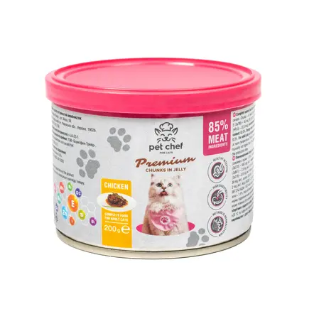 Корм вологий для дорослих котів Pet Chef, шматочки в желе з куркою 200 г