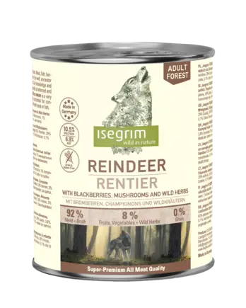ISEGRIM Reindeer pure with Blackberries, Champignons & Herbs 800 г. Вологий корм для собак. Оленина з ожиною та грибами