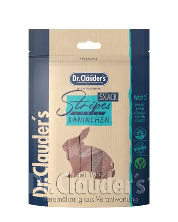 Заохочувальні тренувальні ласощі Dr.Clauder's Stripes Snack Rabbit, Органічні стріпси з м'яса кроля для собак та котів, 80 г