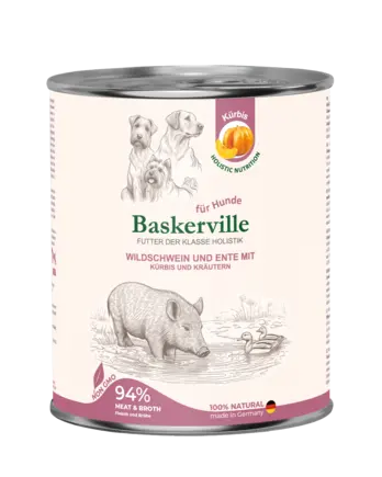 Baskerville HF Holistic Wildschwein und Ente Mit Kurbis. Кабан і качка з гарбузом для собак, 800 г