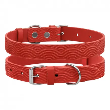 Нашийник для Собак Шкіряний BronzeDog Classic з тисненням Червоний 2XS
