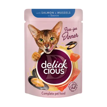 DELICKCIOUS Шматочки з лососем і мідіями в соусі 0,085 кг