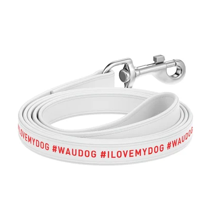 Повідець для собак шкіряний WAUDOG Design, малюнок "я люблю свою собаку", Ш 18 мм, Дов 122 см білий