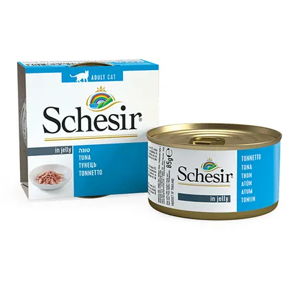 Schesir Tuna ШЕЗІР ТУНЕЦЬ в желе натуральні консерви для котів, вологий корм, банка 85г 0,085 кг