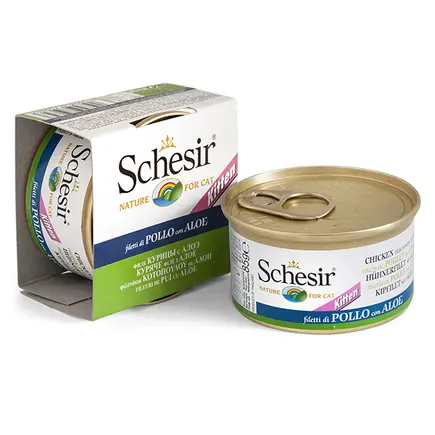 Schesir Kitten Chicken with Aloe ШЕЗІР КУРКА З АЛОЕ в желе натуральні консерви для кошенят, вологий корм, банка 85г 0,085 кг