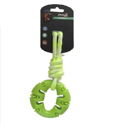 Іграшка AnimAll GrizZzly для собак, кільце з канатом, зелене, 33 × 10 см