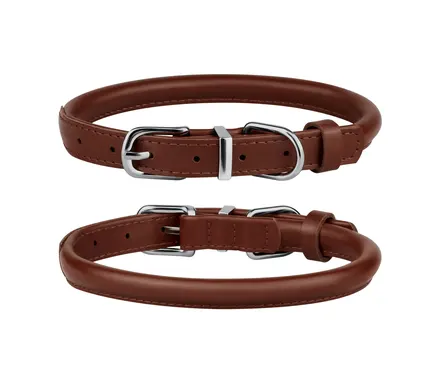Нашийник для собак BronzeDog круглий шкіряний Коричневий XL