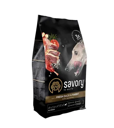 Сухий корм Savory для собак усіх порід, зі свіжою качкою й кроликом, 3 кг