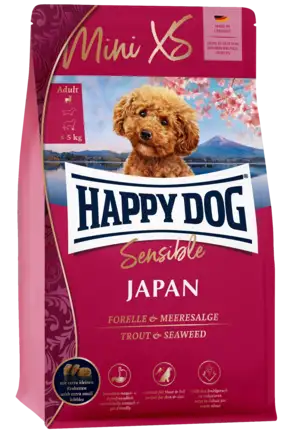 Сухий корм Happy Dog Sensible Mini XS Japan для дорослих собак дрібних та дуже дрібних порід (вагою до 5 кг) з куркою, фореллю та водоростями, 300 г