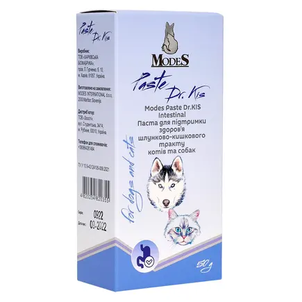 Паста Др. КІС Інтестінал (Paste Dr.KIS Intestinal) для підтримки здоров'я шлунково-кишкового тракту котів та собак 50г, MODES