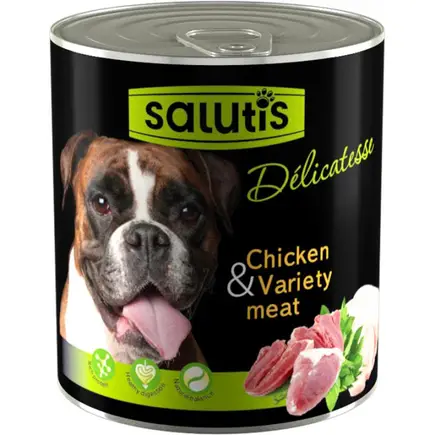 Salutis Delicatesse Chicken wirh Liver Heart консерва для собак курка з серцем, 360 г