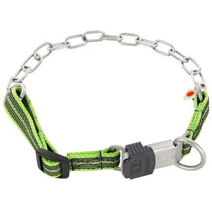 Sprenger Adjustable Collar with Assembly Chain СПРЕНГЕР РЕГУЛЬОВАНИЙ НАШИЙНИК з нейлоном для собак, середня ланка, нержавіюча сталь Зелений – нерж. сталь матова