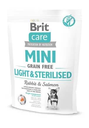Сухий корм Brit Care GF Mini Light & Sterilised для дорослих собак дрібних порід із зайвою вагою або стерилізованих, з кроликом та лососем, 400 г