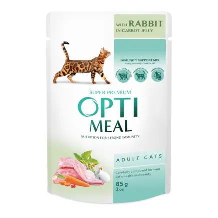 OPTIMEAL™. Консерв корм для дорослих котів з кроликом у морквяному желе, 0,085
