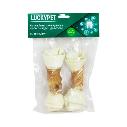 Кістка Баварська вузлова №3 L + м'ясо курки, 14-16см, 2шт/уп, Lucky Pet