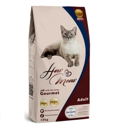 Повнораціонний корм для дорослих котів How Meow Adult Gourmet 15кг (ягня, курка, риба)