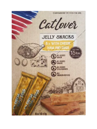 CatLover JellySnack 8*10g cheese ham egg снеки для котів у вигляді желе з сиром, шинкою та яйцем