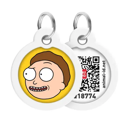 Адресник для собак і котів металевий WAUDOG Smart ID з QR паспортом, малюнок "Рік та Морті 2", коло, Д 30 мм