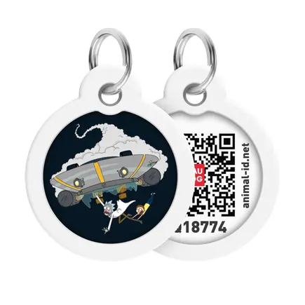 Адресник для собак і котів металевий WAUDOG Smart ID з QR паспортом, малюнок "Рік та Морті 1", коло, Д 30 мм