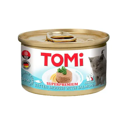 TOMi For Kitten with Salmon ТОМІ ДЛЯ КОШЕНЯТ ЛОСОСЬ консерви для кошенят, мус, банка 85г 0,085 кг