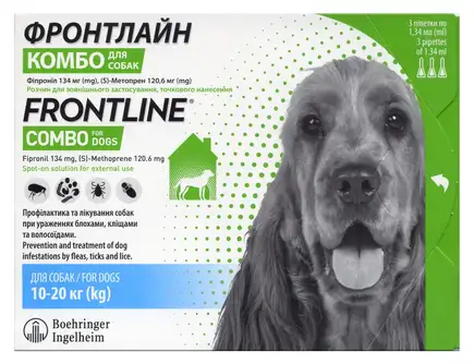 Краплі на холку Boehringer Ingelheim Frontline Combo для собак від 10 до 20 кг 3 піпетки