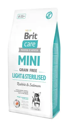 Сухий корм Brit Care GF Mini Light & Sterilised для дорослих собак дрібних порід із зайвою вагою або стерилізованих, з кроликом та лососем, 7 кг