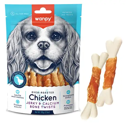 Wanpy Chicken Jerky & Calcium Bone Twists ВАНПІ КІСТКА З В’ЯЛЕНОЮ КУРКОЮ ТА КАЛЬЦІЄМ ласощі для собак 0,1 кг
