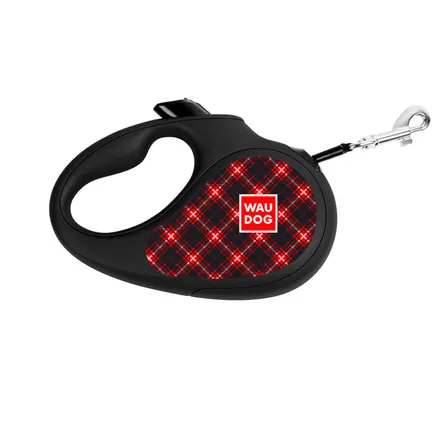 Повідець-рулетка для собак WAUDOG R-leash, малюнок "Шотландка", S, до 15 кг, 5 м, світловідбиваюча стрічка чорний