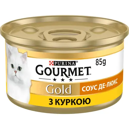Вологий корм GOURMET Gold "Соус Де-Люкс" для дорослих котів шматочки в соусі з куркою 85 г
