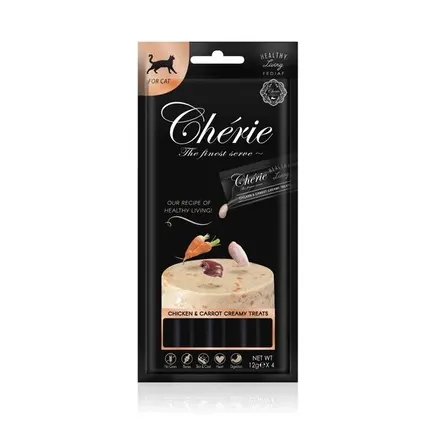 Ласощі для котів з куркою Cherie Healthy Living Creamy Treat Cat Chicken & Carrot Puree, 12 гр х 4 шт