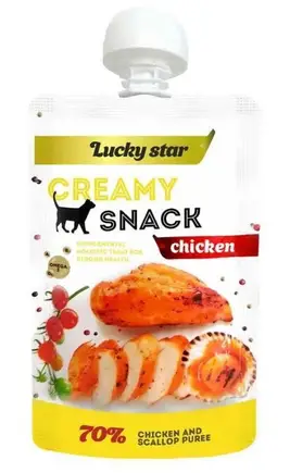 Лагідне пюре Lucky Star для котів з м`яса курки та тихоокеанських морських гребенців, 85г