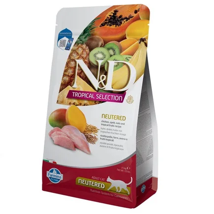 Сухий низькозерновий корм Farmina N&D TROPICAL SELECTION для стерилізованих дорослих котів, курка з тропічними фруктами, 1,5 кг