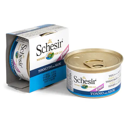 Schesir Kitten Tuna with Aloe ШЕЗІР ТУНЕЦЬ З АЛОЕ в желе натуральні консерви для кошенят, вологий корм, банка 85г 0,085 кг
