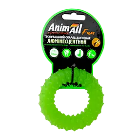 Іграшка AnimAll Fun кільце з шипами для собак, люмінесцентна, 9 см, зелена