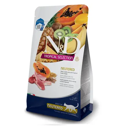 Сухий низькозерновий корм Farmina N&D TROPICAL SELECTION для стерилізованих дорослих котів з ягням та тропічними фруктами, 300 г