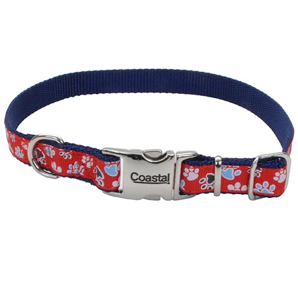 Coastal Pet Attire Ribbon КОСТАЛ РІББОН нашийник для собак, 1.6х46см Червоний з лапками