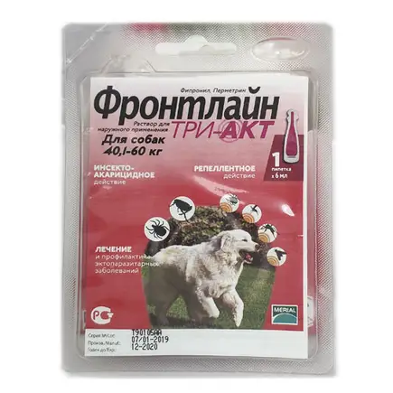 Краплі Boehringer Ingelheim Frontline TRI-AKT XL 40-60 кг проти бліх, кліщів, комарів, москітів, мух для собак, монопіпетка