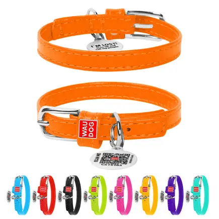 Нашийник для собак шкіряний WAUDOG Glamour з QR паспортом, без прикрас, Ш 9 мм, Дов 18-21 см помаранчевий