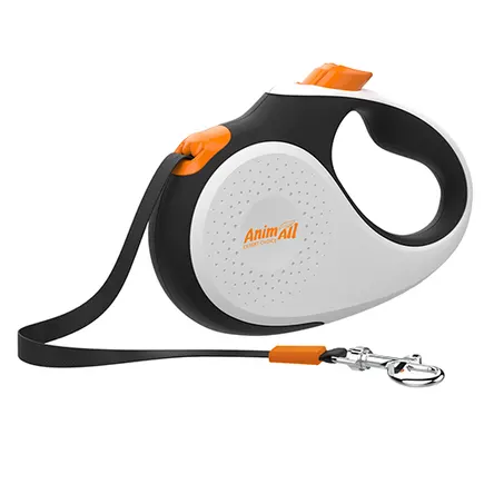 Рулетка-поводок AnimAll Deluxe S для собак до 15 кг / 5 метрів, Біло-чорний / помаранчевий