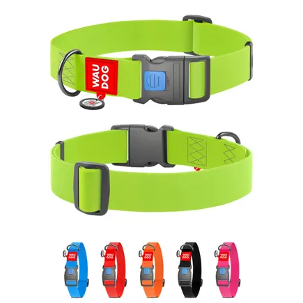 Нашийник для собак водостійкий WAUDOG Waterproof з QR паспортом, пластиковий фастекс, XXL, Ш 40 мм, Дов 46-70 см, салатовий
