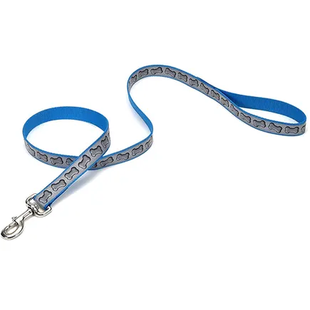 Coastal Lazer Brite Reflective Leash КОСТАЛ ЛАЗЕР БРАЙТ світловідбивний повідець для собак, 1.6смХ1.2м Бірюзовий з кісточками