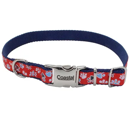 Coastal Pet Attire Ribbon КОСТАЛ РІББОН нашийник для собак, 2.5х46-66см Червоний з лапками