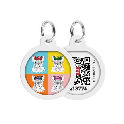 Адресник для собак та котів металічний WAUDOG Smart ID з QR паспортом, малюнок "Французький бульдог", круг, Д 25 мм