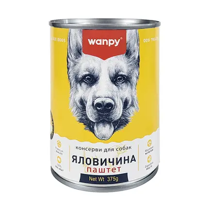 Wanpy Beef ВАНПІ ЯЛОВИЧИНА паштет вологий корм консерви для собак, банка 375г 0,375 кг