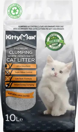 Бентонітовий наповнювач Kitty Max для котячого туалету, без аромату, білий, 10 л