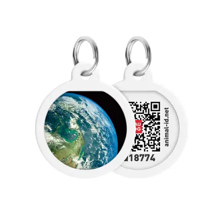 Адресник для собак і котів металевий WAUDOG Smart ID з QR паспортом, малюнок "Земля", коло, Д 25 мм